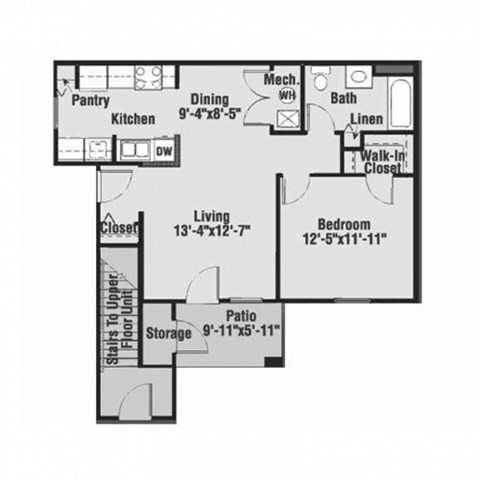 Floor plan for 1 bed, 1 bath, 816 sqft
